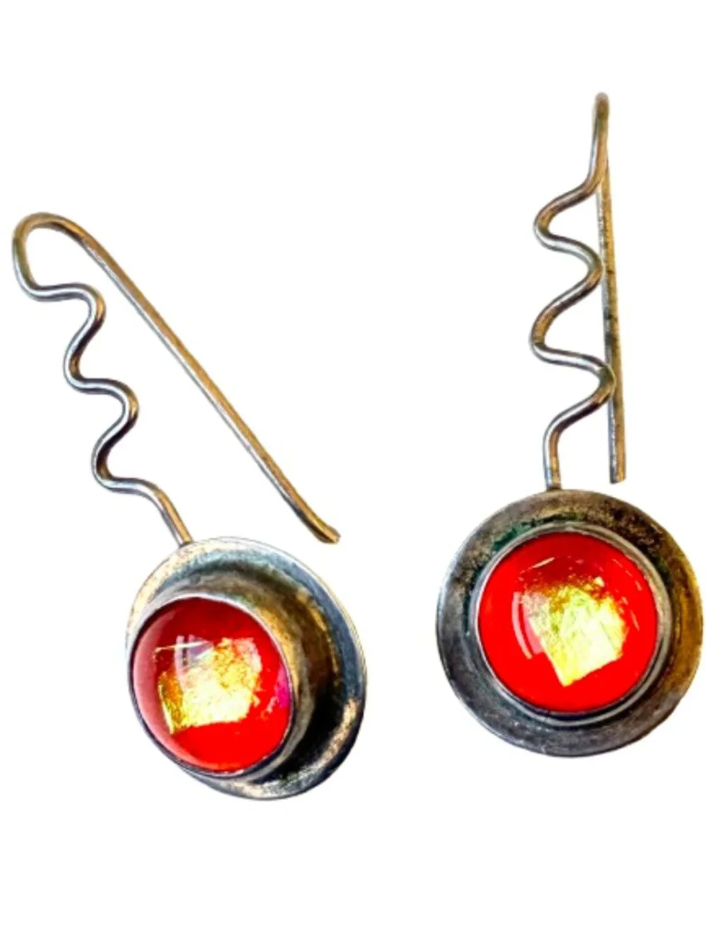 Barbara Sucherman Dichroic Glass Sterling Silver Modernist Drop Pierced Vintage
